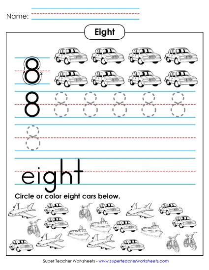 Number Eight - Eight: Trace, Print, Write Number Eight - Eight: Trace, Print, Write