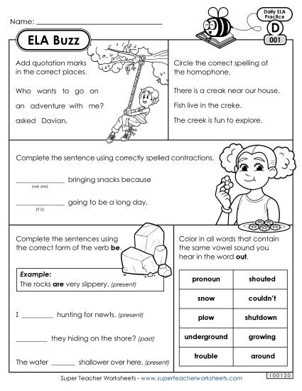 ELA Buzz: Week 1 Worksheets 1 through 5 ELA Buzz: Week 1 Worksheets 1 through 5