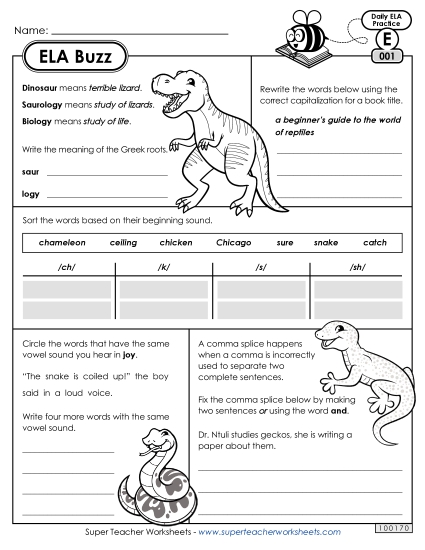 ELA Buzz: Week 1 Worksheets 1 through 5