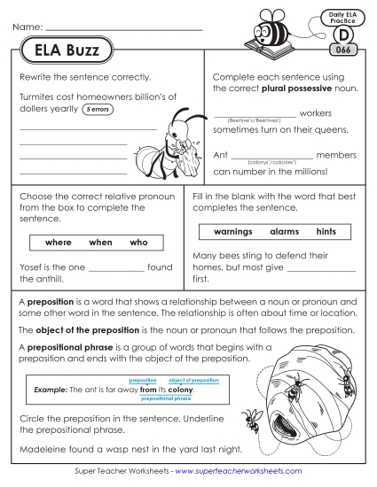 ELA Buzz: Week 14 Worksheets 66 through 70 ELA Buzz: Week 14 Worksheets 66 through 70