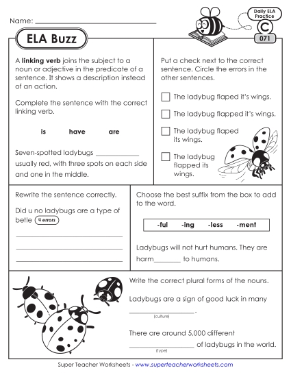 ELA Buzz: Week 15 Worksheets 71 through 75 ELA Buzz: Week 15 Worksheets 71 through 75