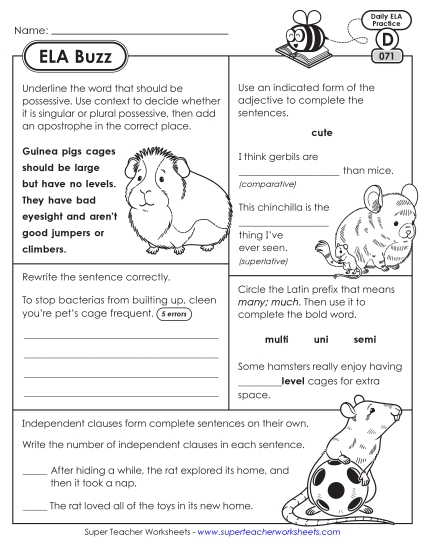 ELA Buzz: Week 15 Worksheets 71 through 75 ELA Buzz: Week 15 Worksheets 71 through 75