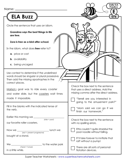 ELA Buzz: Week 16 Worksheets 76 through 80