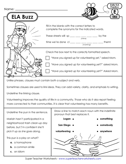 ELA Buzz: Week 18 Worksheets 86 through 90