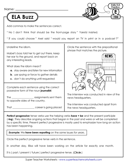 ELA Buzz: Week 22 Worksheets 106 through 110 ELA Buzz: Week 22 Worksheets 106 through 110