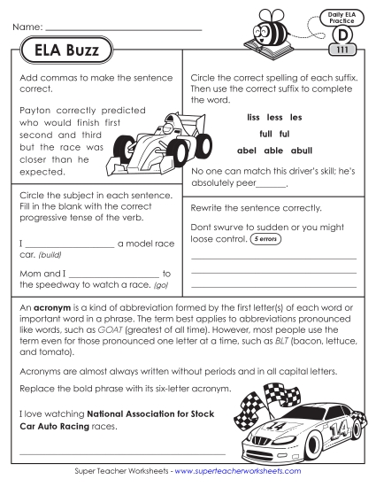 ELA Buzz: Week 23  Worksheets 111 through 115