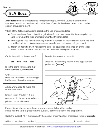 ELA Buzz: Week 25 Worksheets 121 through 125