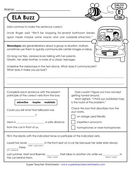 ELA Buzz: Week 26 Worksheets 126 through 130 ELA Buzz: Week 26 Worksheets 126 through 130
