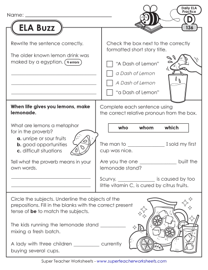ELA Buzz: Week 28 Worksheets 136 through 140 ELA Buzz: Week 28 Worksheets 136 through 140