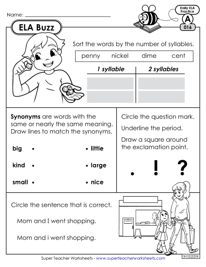 ELA Buzz: Week 4 Worksheets 16 through 20