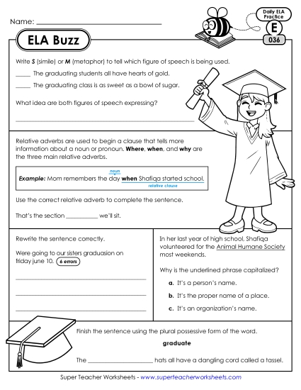 ELA Buzz: Week 8 Worksheets 36 through 40 ELA Buzz: Week 8 Worksheets 36 through 40