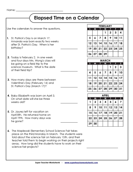 Calendars (Intermediate) - Elapsed Time on a Calendar Calendars (Intermediate) - Elapsed Time on a Calendar
