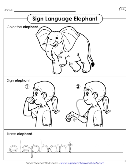 Animals - Elephant  (Printable PDF Worksheet)