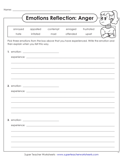 Self-Awareness - Emotions Reflection: Anger (Printable PDF Worksheet)