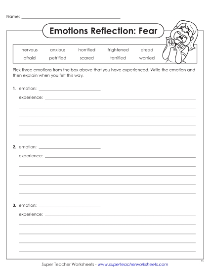 Self-Awareness - Emotions Reflection: Fear (Printable PDF Worksheet)