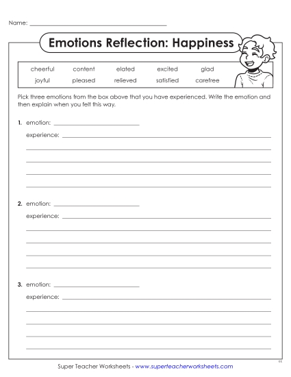 Self-Awareness - Emotions Reflection: Happiness (Printable PDF Worksheet)