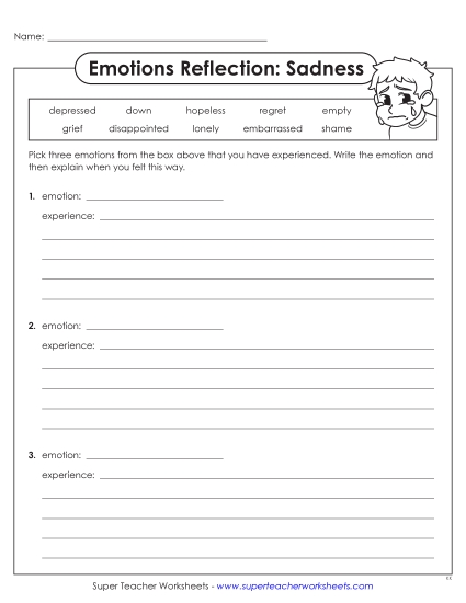 Self-Awareness - Emotions Reflection: Sadness (Printable PDF Worksheet)