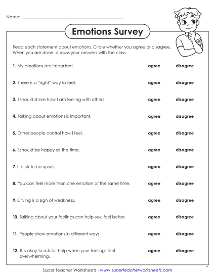 Self-Awareness - Emotions Survey (Printable PDF Worksheet)