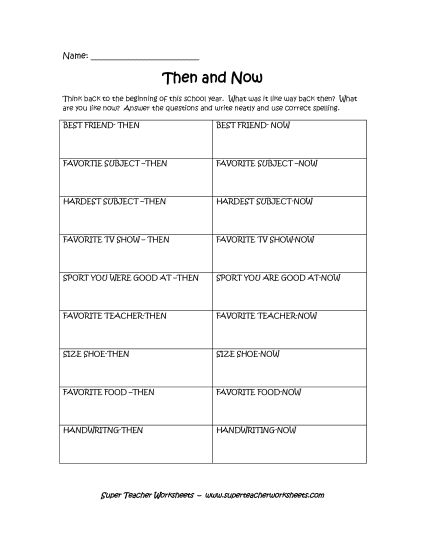 Activities and Games - End-of-Year Reflection: Then and Now