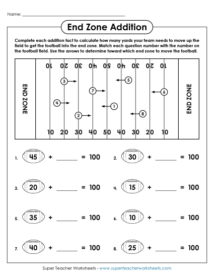 Football Math - End Zone Addition (Missing Addends; 2-Digit Numbers) Football Math - End Zone Addition (Missing Addends; 2-Digit Numbers)
