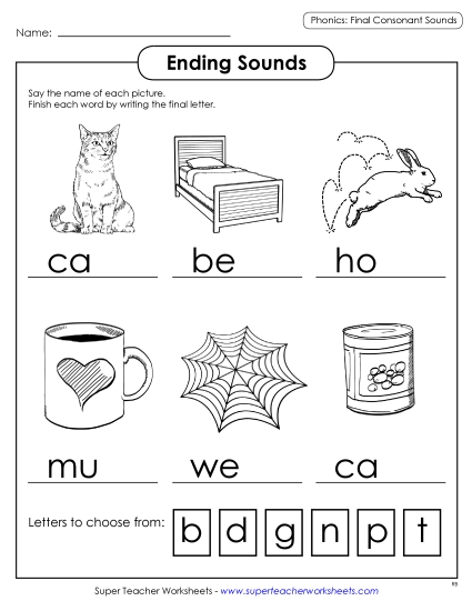 Mixed-Vowel CVC Words - Ending Letter Sounds  (Printable PDF Worksheet)