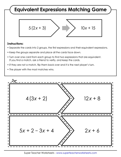 Mixed Types - Equivalent Expressions Puzzle Matching Game