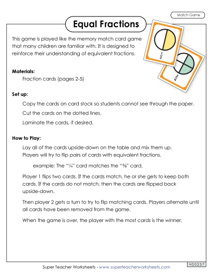 Equivalent Fractions - Equivalent Fractions Matching Game Equivalent Fractions - Equivalent Fractions Matching Game