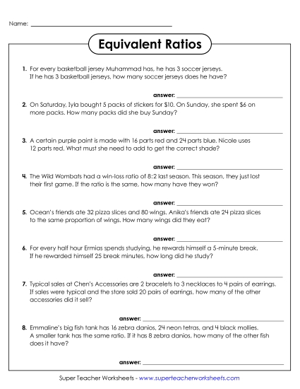 Ratio Tables & Equivalent Ratios - Equivalent Ratios Word Problems