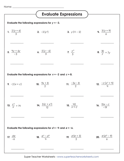 Advanced Level: Incl. +/- Numbers - Evaluate Algebraic Expressions (Advanced) Worksheet 1 Advanced Level: Incl. +/- Numbers - Evaluate Algebraic Expressions (Advanced) Worksheet 1