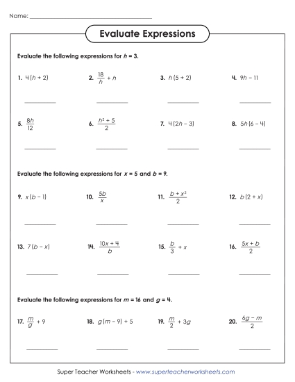 Intermediate Level: Exponents & Parentheses - Evaluate Algebraic Expressions (Intermediate) Worksheet 1 Intermediate Level: Exponents & Parentheses - Evaluate Algebraic Expressions (Intermediate) Worksheet 1