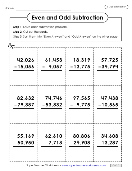 Worksheets - Even and Odd Subtraction Sort