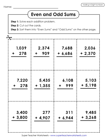 4-Digit Addition - Even & Odd Sums (4 Digits) 4-Digit Addition - Even & Odd Sums (4 Digits)