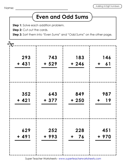 Addition (3-Digit Addends) - Even and Odd Sums Addition (3-Digit Addends) - Even and Odd Sums