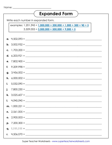 Place Value - Expanded Form: Millions