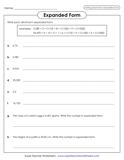 Expanded Form (Thousandths)
