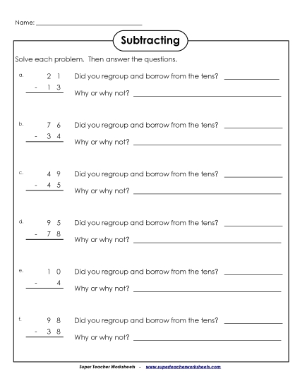 2-Digit Subtraction Worksheets - Explain Regrouping