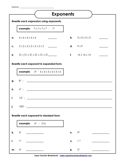 Exponents w/ Whole Numbers as a Base - Exponents