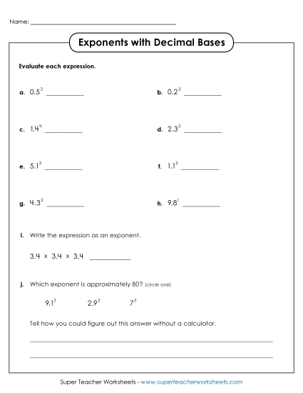 Exponents w/ Decimal Bases - Exponents with Decimal Bases