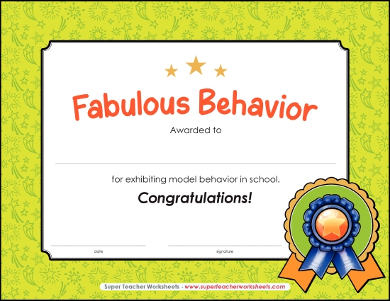 Character Awards - Fabulous Behavior Award Character Awards - Fabulous Behavior Award