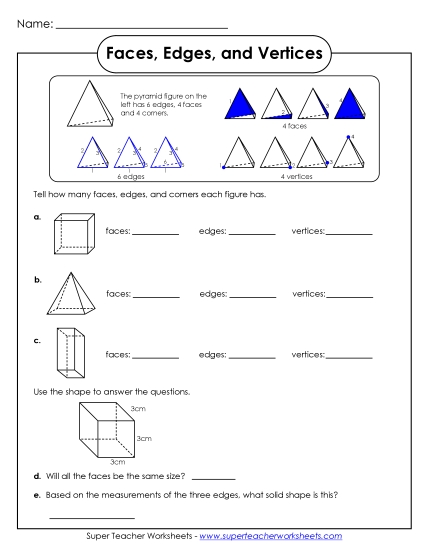 Worksheets - Faces, Edges, and Vertices Worksheet 2