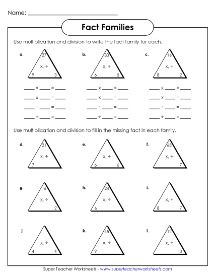 Fact Families - Fact Family Triangles Fact Families - Fact Family Triangles