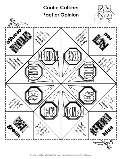 Fact Opinion Game: Cootie Catcher Fact Opinion Game: Cootie Catcher