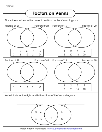 Level: Basic Grades 3-5 - Factors on Venns Level: Basic Grades 3-5 - Factors on Venns