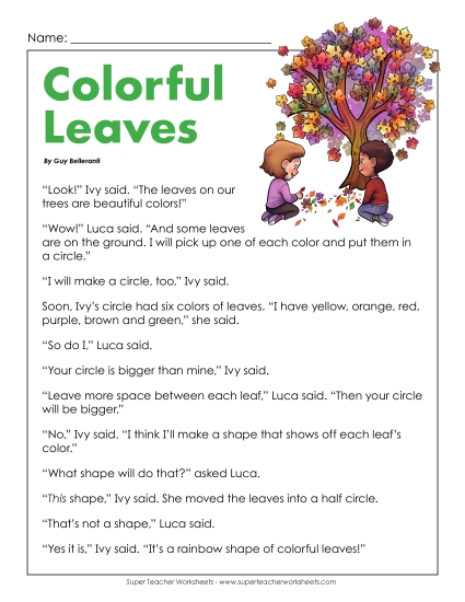 Reading Comprehension - Fall Leaves Reading Comprehension - Fall Leaves