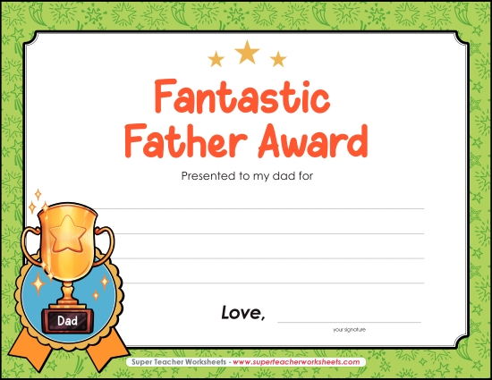 Kids Create Their Own Awards - Fantastic Father Award Kids Create Their Own Awards - Fantastic Father Award