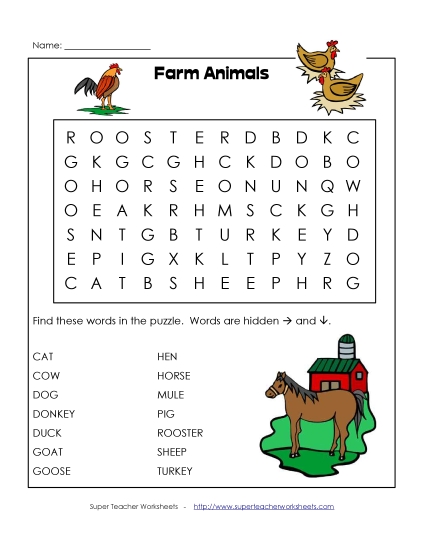 Worksheets and Activities - Farm Animal Word Search