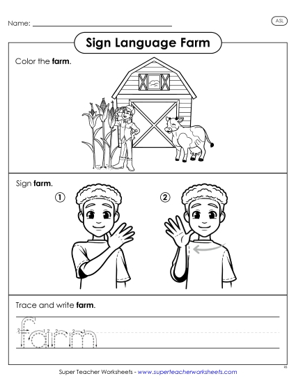 Animals - Farm (ASL) (Printable PDF Worksheet)