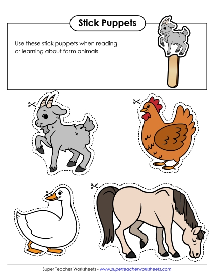 Cut and Glue Activities - Farm Stick Puppets