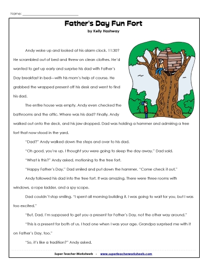 Reading Comprehension - Father's Day Fun Fort (Fiction Story) Reading Comprehension - Father's Day Fun Fort (Fiction Story)