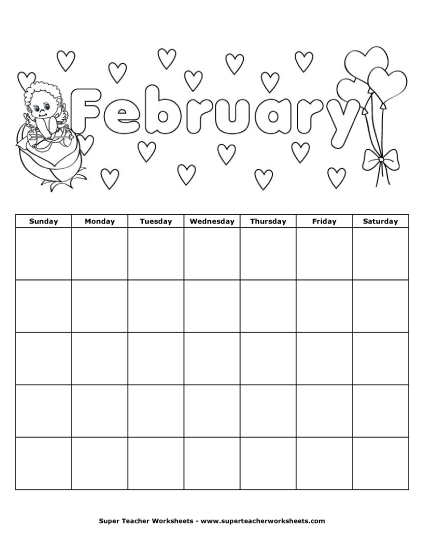 Blank Calendars for Kids - February Calendar Blank Calendars for Kids - February Calendar